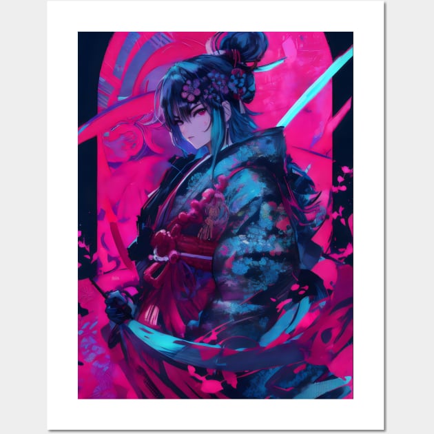 Neon samurai japanese princess Wall Art by Spaceboyishere